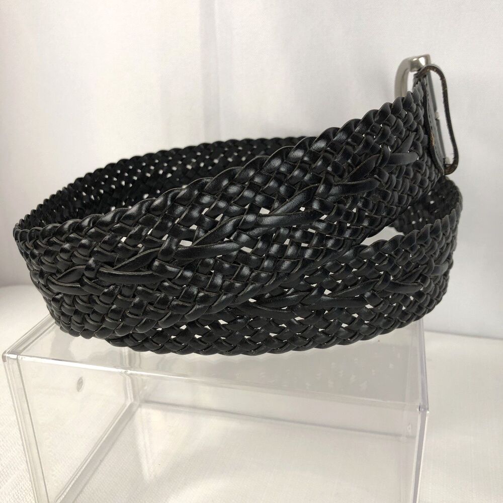 Chaps Black Braided Woven Leather Belt Wide Classic Preppy Men's M
